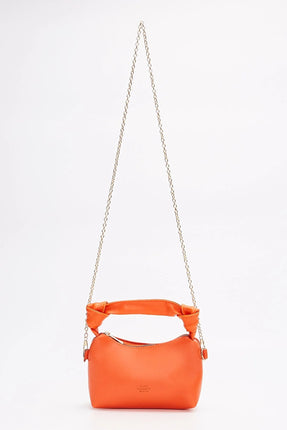 Sac À Main Et Bandoulière En Cuir Original Avec Détail De Nœud En Chaîne - ORANGE