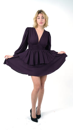 Robe Portefeuille Volantée Aubergine