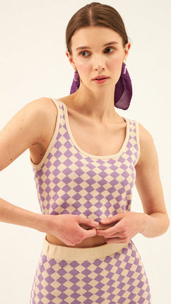 Ensemble Crop Top et Jupe à Damier