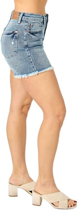 Short en Jean Délavé à Franges