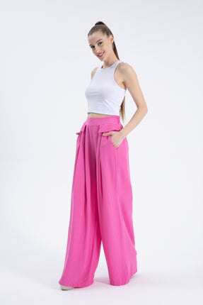 Pantalon Palazzo en Lin - Rose