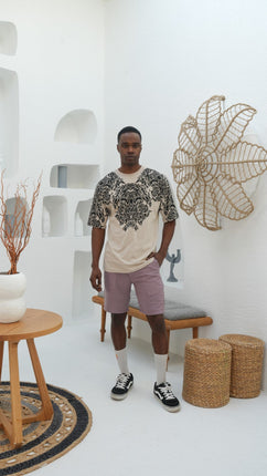 T-shirt Lion Graphique en Coton Beige