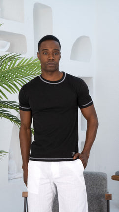 T-Shirt Détente Noir à Bordures Contrastées
