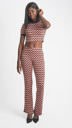 Ensemble Crop Top et Pantalon Imprimé Géométrique