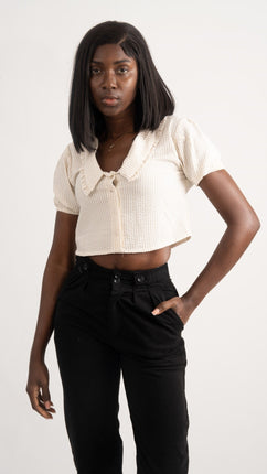 Chemisier Texturé Beige à Volants Parisienne