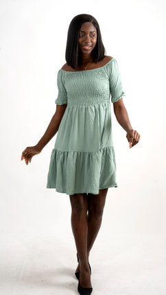 Robe D'été Verte à Texture Smockée