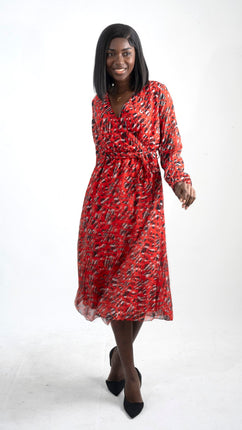 Robe Portefeuille Imprimée Chic Rouge