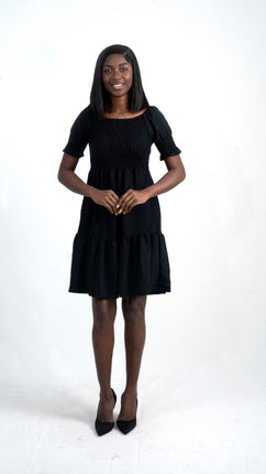 Robe D'été Noire à Texture Smockée