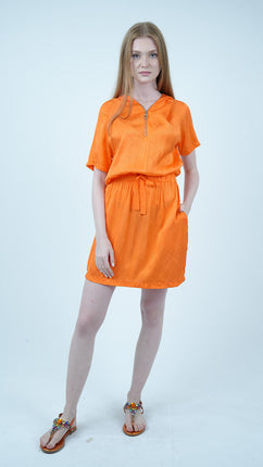 Robe D'été avec Zip Avant-Orange