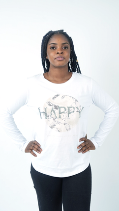 T-Shirt Manche Longue 'Lune Heureuse'-Blanc