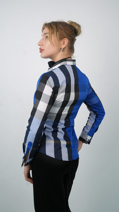 Chemise à Carreaux Bleu Royal et Noir Pour Femmes