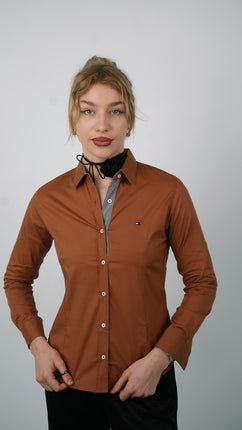 Chemise Polo Classique Pour Femmes-Marron