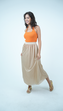 Jupe Midi Aérienne en Tulle Beige