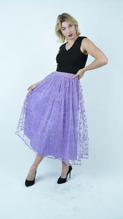 Jupe Mi-longue en Dentelle Lilas Aérienne