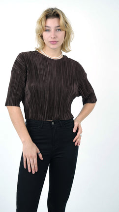 Top Court Plissé Marron Foncé