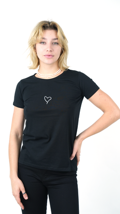 T-Shirt Coton Noir avec Motif Cœur