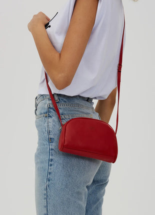 Mini Sac Bandoulière Et Bras En Cuir À Compartiment Unique Avec Bandoulière Croisée - ROUGE