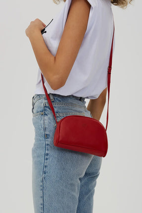 Mini Sac Bandoulière Et Bras En Cuir À Compartiment Unique Avec Bandoulière Croisée - ROUGE