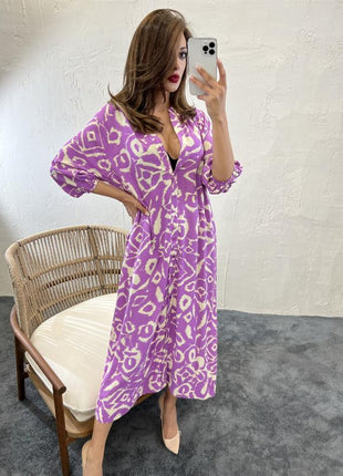 Robe Tunique Violette En Motif Ikat