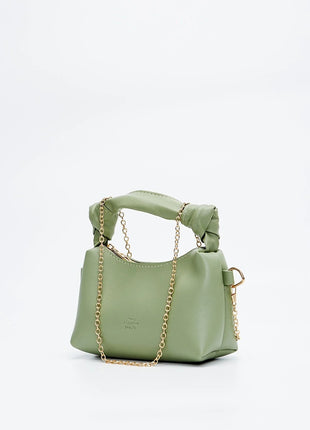 Sac À Main Et Bandoulière En Cuir Original Avec Détail De Nœud En Chaîne - VERT