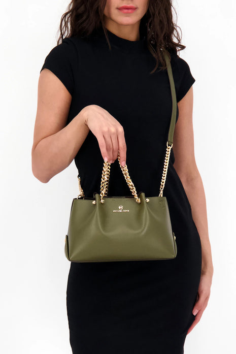 Sac à main Michael Kors vert olive avec chaîne dorée