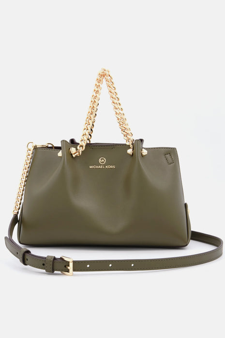 Sac à main Michael Kors vert olive avec chaîne dorée