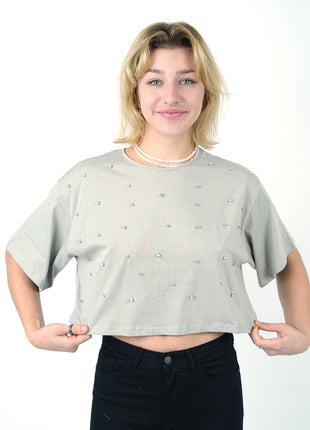 T-shirt Cropped Gris Perlé