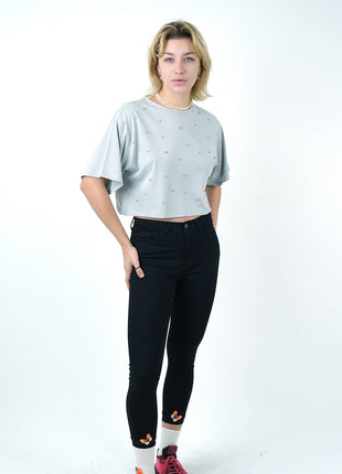 T-shirt Cropped Gris Clair Perlé