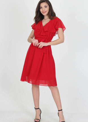 Robe Portefeuille Rouge à Volants