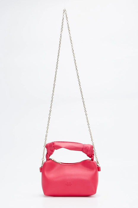 Sac À Main Et Bandoulière En Cuir Original Avec Détail De Nœud En Chaîne - Fuchsia