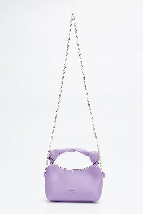 Sac À Main Et Bandoulière En Cuir Original Avec Détail De Nœud En Chaîne - LILAS