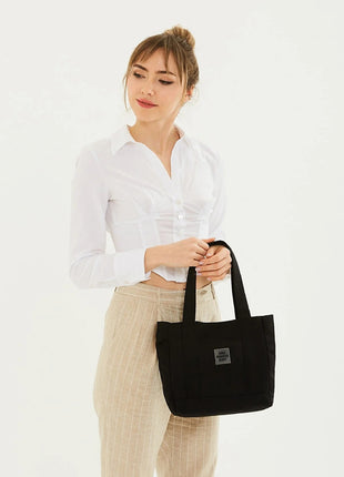 Sac Fourre-Tout En Toile Noir Avec Poche Avant