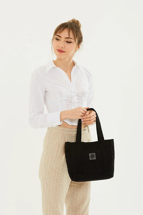 Sac Fourre-Tout En Toile Noir Avec Poche Avant