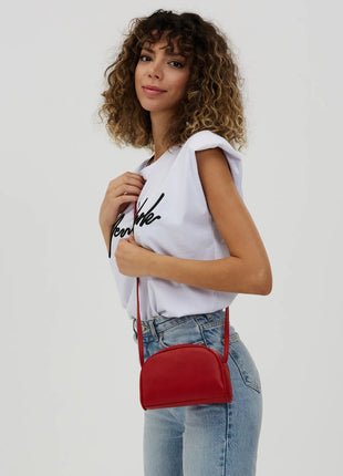 Mini Sac Bandoulière Et Bras En Cuir À Compartiment Unique Avec Bandoulière Croisée - ROUGE