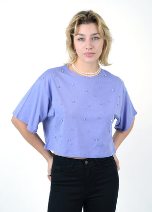 T-shirt Cropped Lavande Perlé