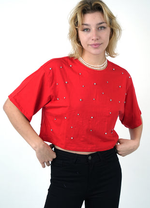 T-shirt Cropped Rouge Perlé