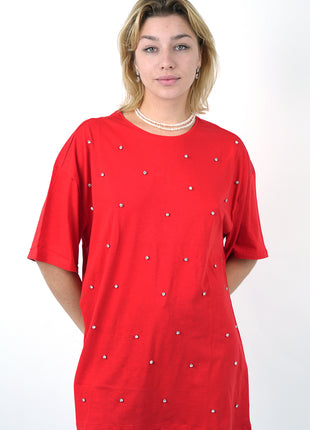 T-Shirt Oversize Rouge Perlé