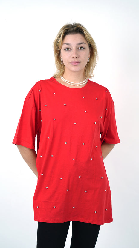 T-Shirt Oversize Rouge Perlé