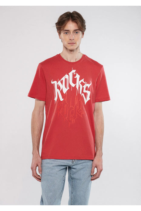 T-shirt MAVI Rouge à Imprimé Graphique "ROCKS" Pour Homme