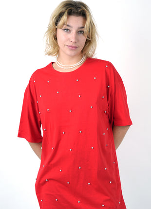 T-Shirt Oversize Rouge Perlé