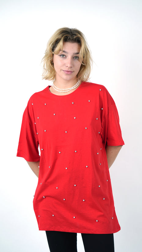 T-Shirt Oversize Rouge Perlé