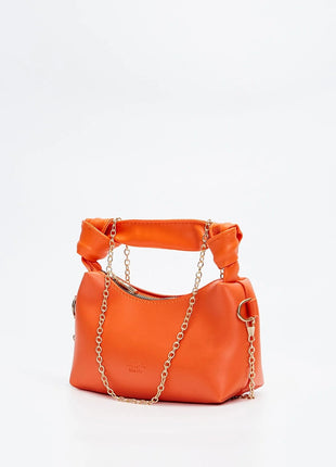 Sac À Main Et Bandoulière En Cuir Original Avec Détail De Nœud En Chaîne - ORANGE