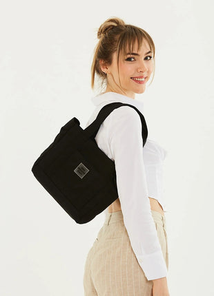 Sac Fourre-Tout En Toile Noir Avec Poche Avant