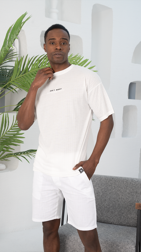 T-Shirt en Maille Texturée Blanc