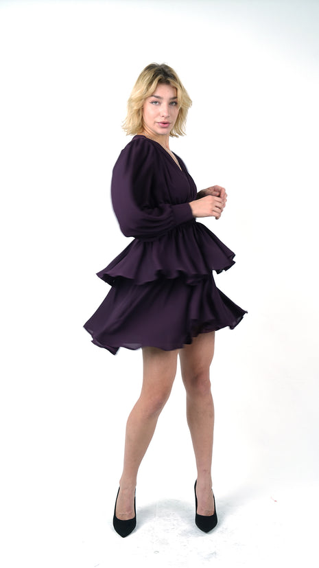 Robe Portefeuille Volantée Aubergine