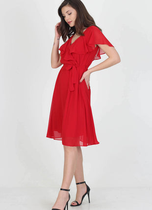 Robe Portefeuille Rouge à Volants