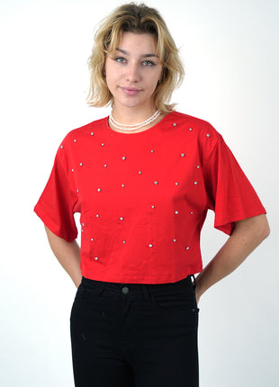 T-shirt Cropped Rouge Perlé