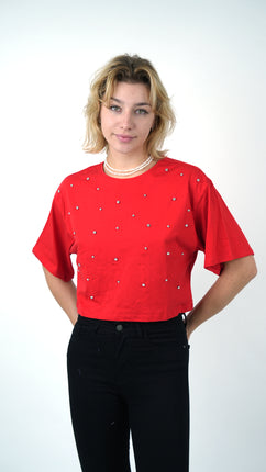 T-shirt Cropped Rouge Perlé