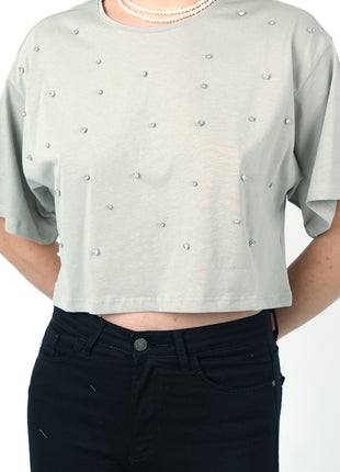 T-shirt Cropped Gris Perlé