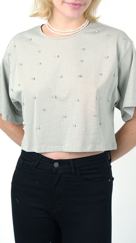 T-shirt Cropped Gris Perlé